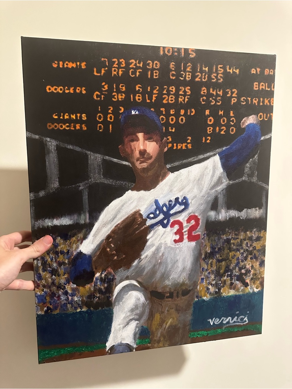 Sandy Koufax no hitter painting 16x20 Original Baseball Pitcher Canvas